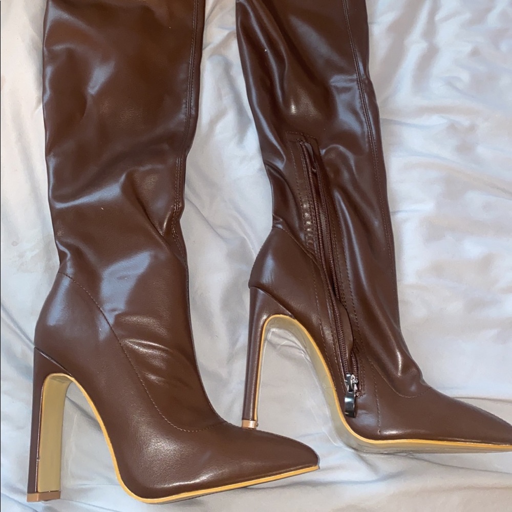 New over the knee brown leather boots